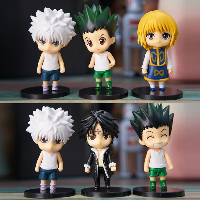 6 pçs/1 conjunto anime hunter × hunter figura killua zoldyck brinquedo chrollo lucilfer modelo gon freecss boneca figura de ação kurapika conjunto