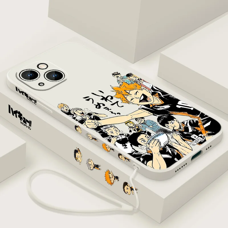 Haikyuu Anime Cover For Apple iPhone 16 15 14 13 12 11 8 7 Pro mini Max Plus Liquid Left Rope Soft Phone Case