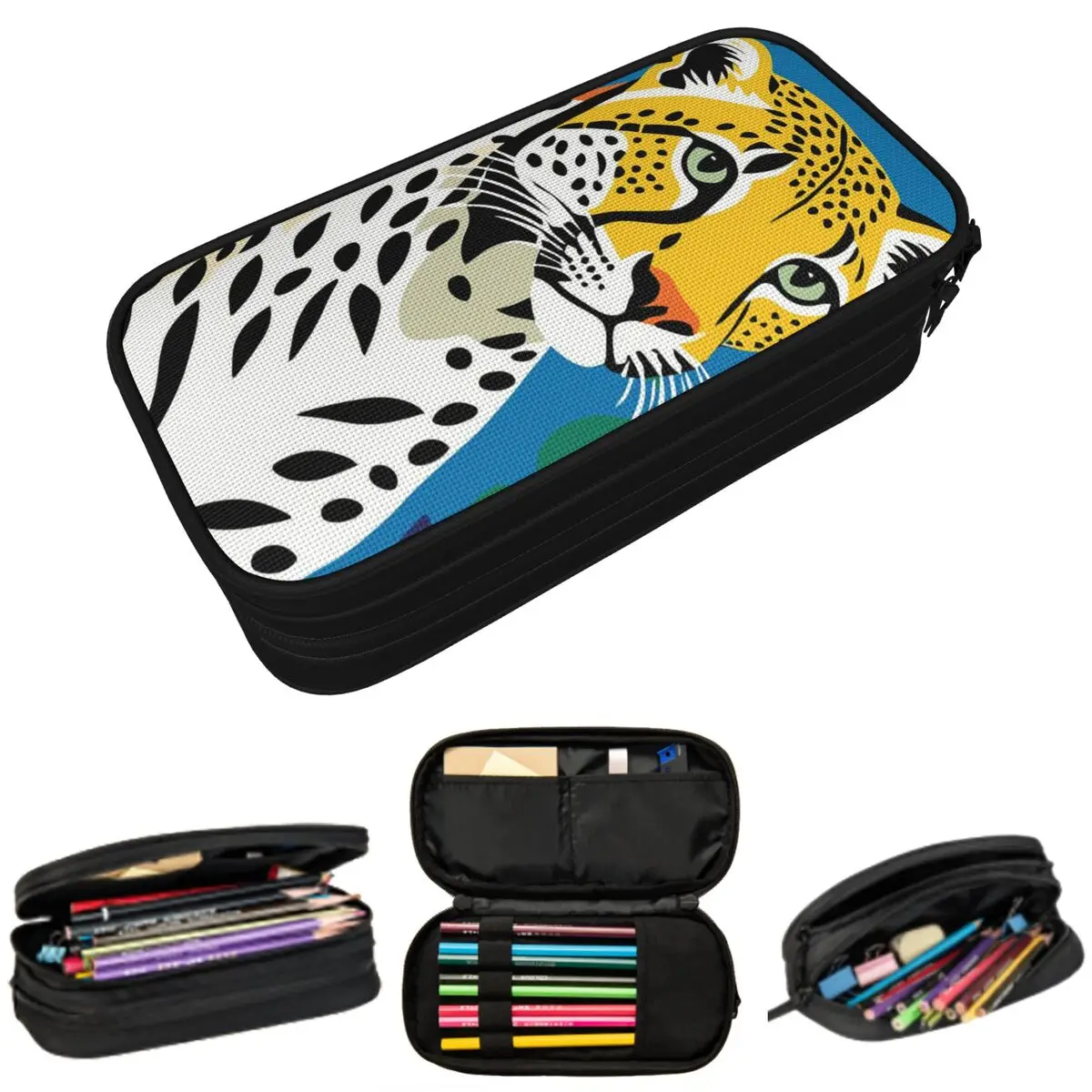 

Милый мультяшный пенал с изображением гепарда и леопарда для мальчиков и девочек, школьный пенал-коробка, сумка для канцелярских принадлежностей, держатель для ручек