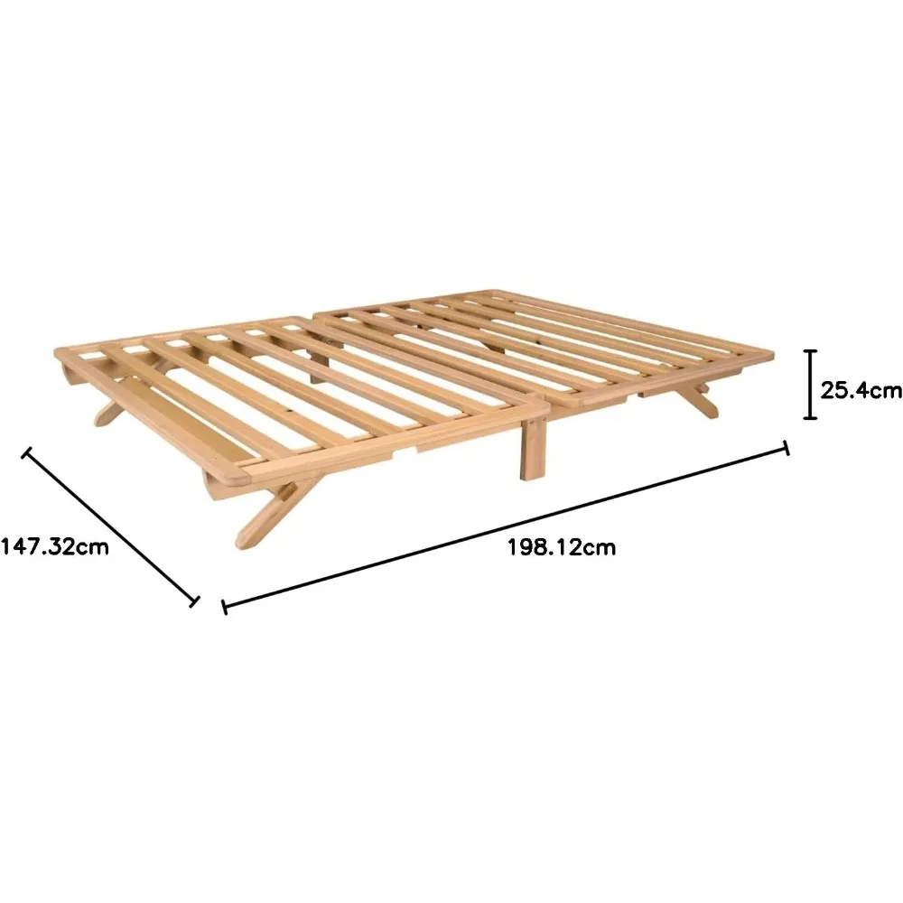 إطار سرير خشبي قابل للطي بحجم كوين - تصميم طبيعي بسيط - سهل التجميع