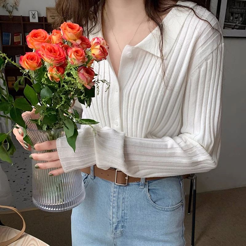 

AOSSVIAO Autumn Winter Lapel Sweater Women 2025 Single-breasted Knitted Cardigan Women Retro Slim Fit Soft Sweater Fashion Tops