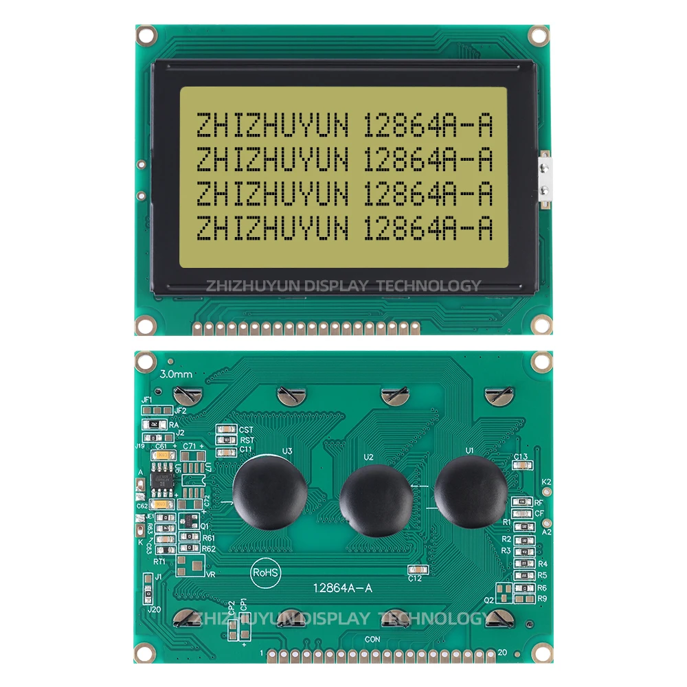 Display LCD Porto Paralelo para Arduino, Pontos do Módulo de Retroiluminação, Amarelo e Verde, LCD12864, 12864A-A