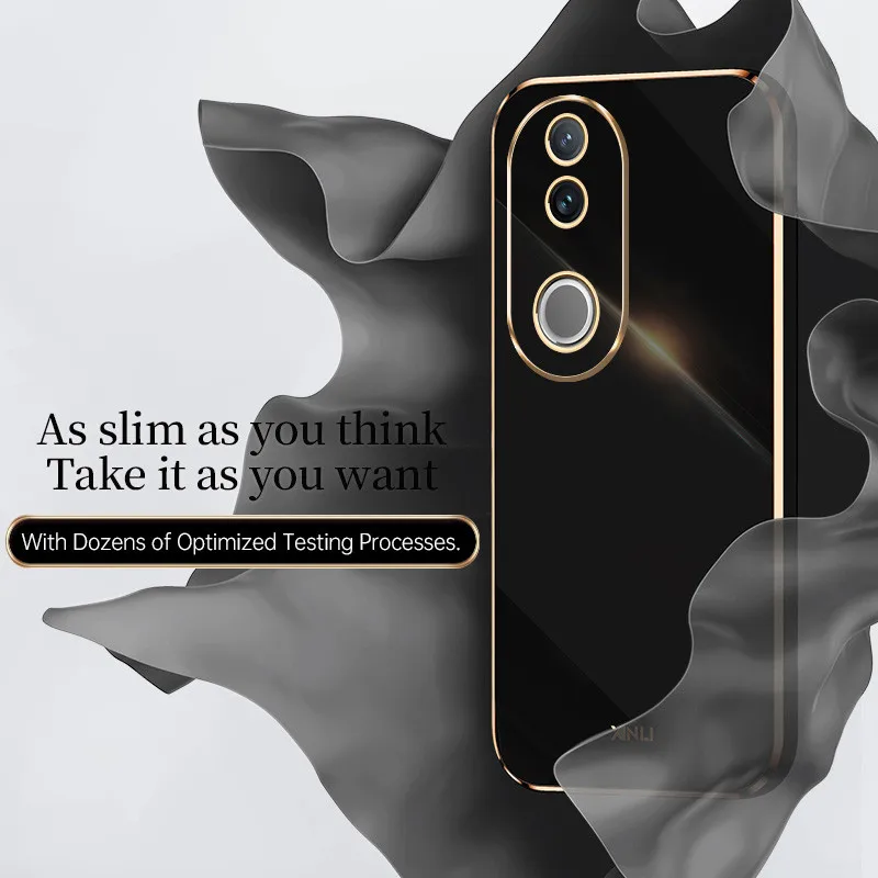حافظة مطلية بإطار جانبي مربع لهاتف VIVO V60 V50 Lite 5G بسيطة ورقيقة للغاية غطاء كامل لامع وناعم واقي الكاميرا الخلفية