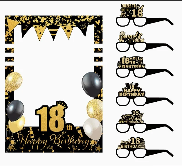 

1Set Birthday Party Photo Booth Props 18th Birthday Paper Glasses Selfie Frame Elegant Design Fun Accessories