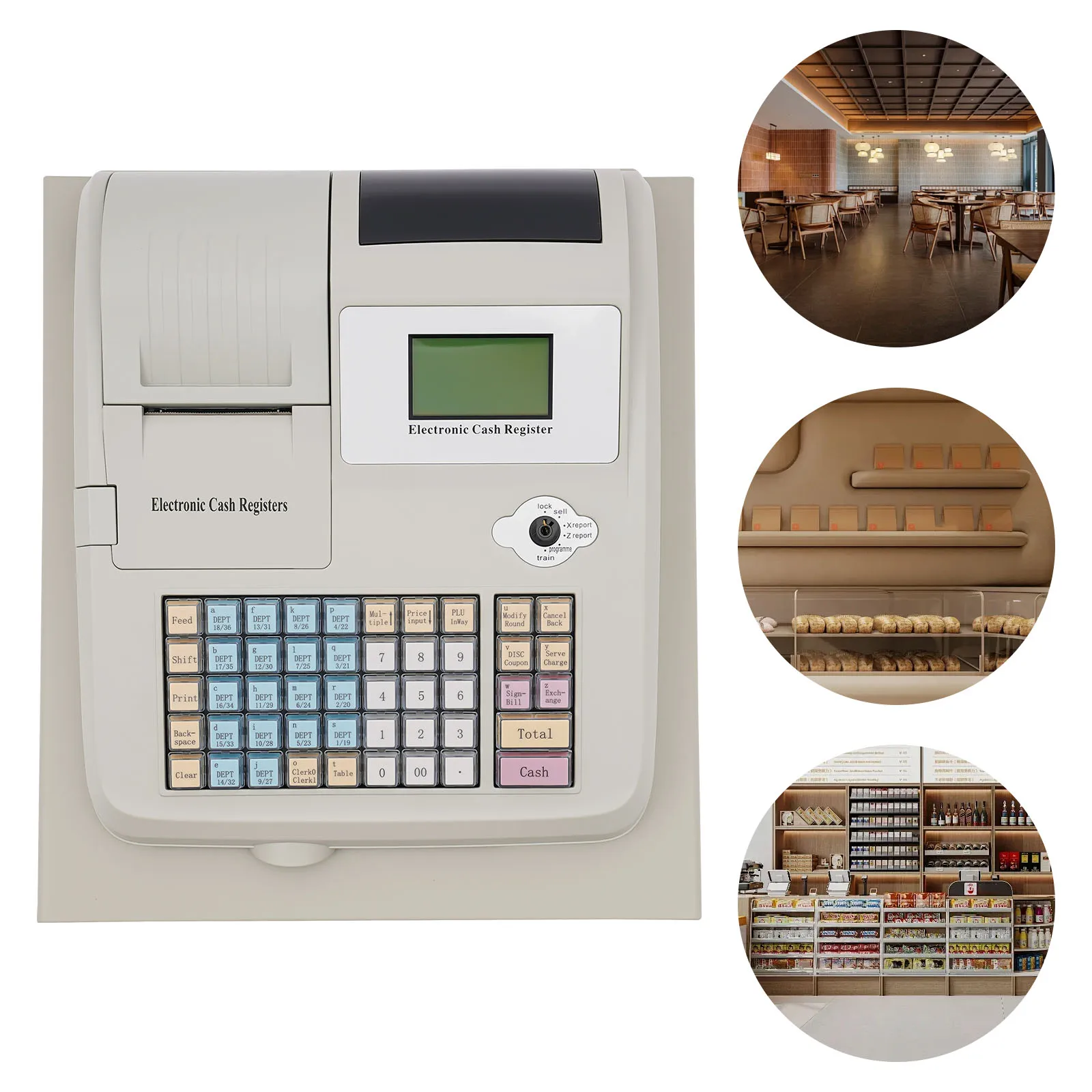 Caixa registradora para pequenas empresas, caixa de gaveta de dinheiro com fechadura, 8 display duplo digital, 48 teclas, sistema de varejo pos de supermercado de restaurante