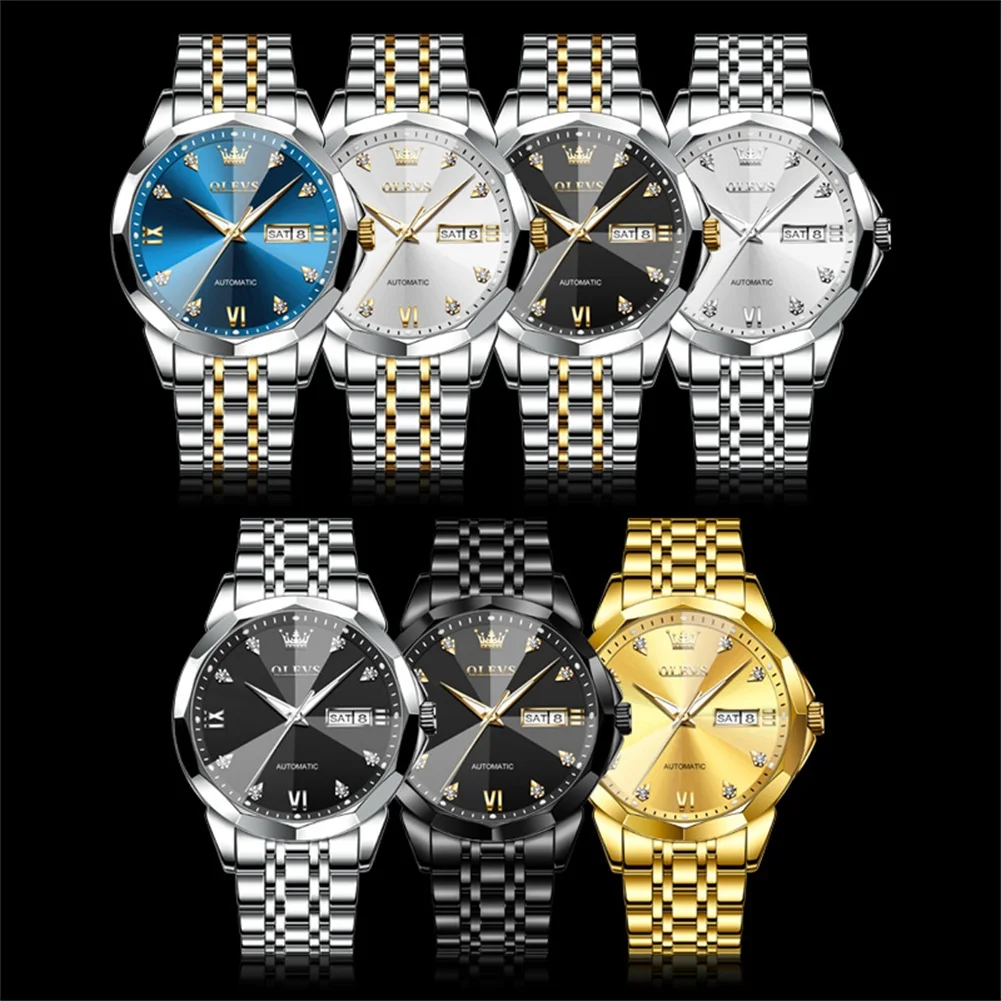 Olevs 9982 Horloges Voor Mannen Zakelijk Polshorloge Zirkoon Schaal Waterdichte Lichtgevende Dubbele Kalender Display Aelogios Masculino