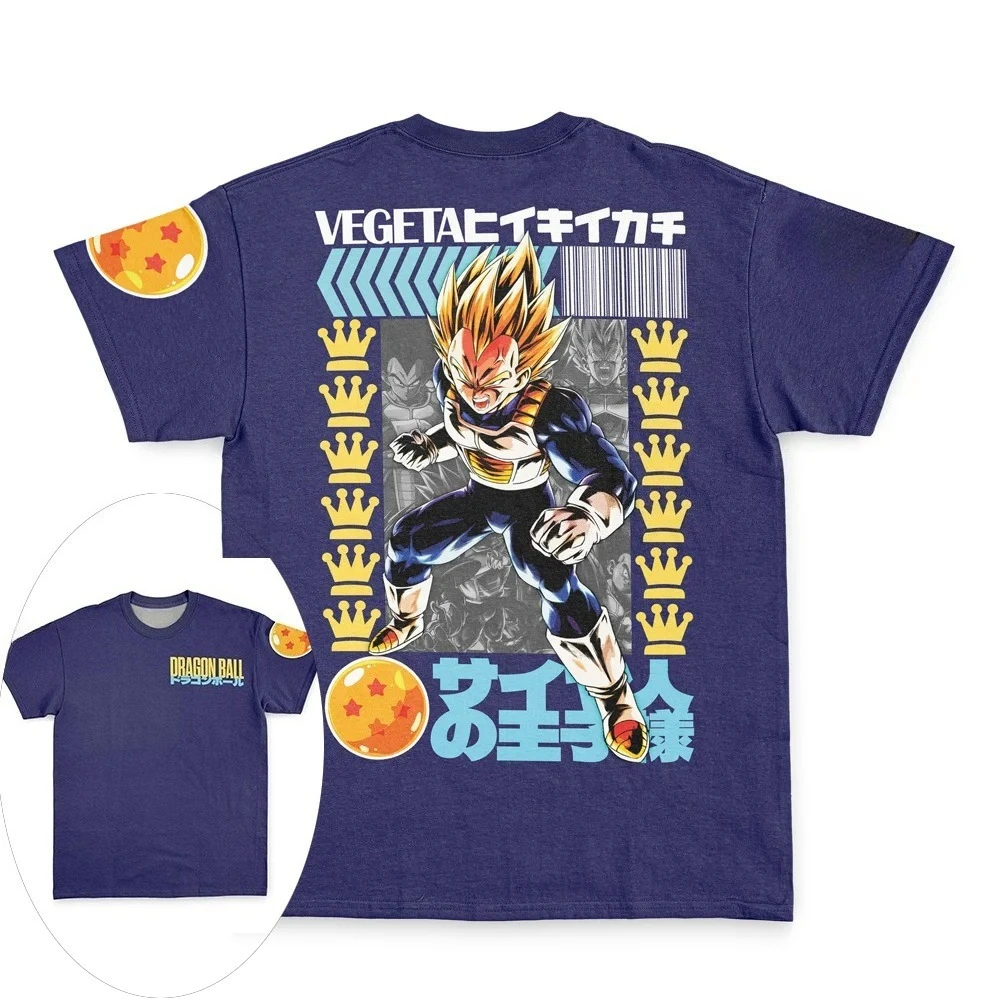2026 Summer Oversized Dragon Ball Tee, Vegeta Super Saiyan 3D Print Polyester Retro Loose Sports T-Shirt Unisex for Adults Kids