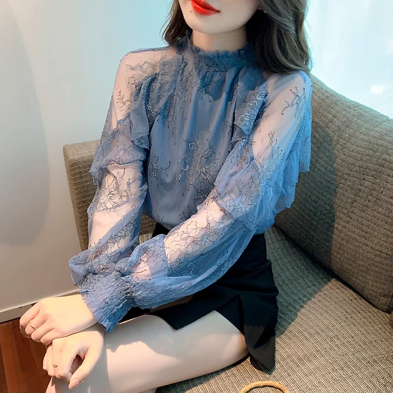 

Ladies Fashion Flounce Stitching Shirts Blouses Women Tops Woman Pullover Shirt Girls Long Sleeve Blouse Female Clothing B6003