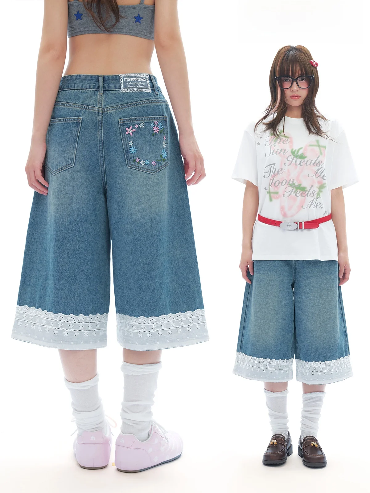 

Fashionable Loose Casual Jeans High Waist Zipper Fly Color Summer New Arrival Women's Wide Leg Five-Point Pants