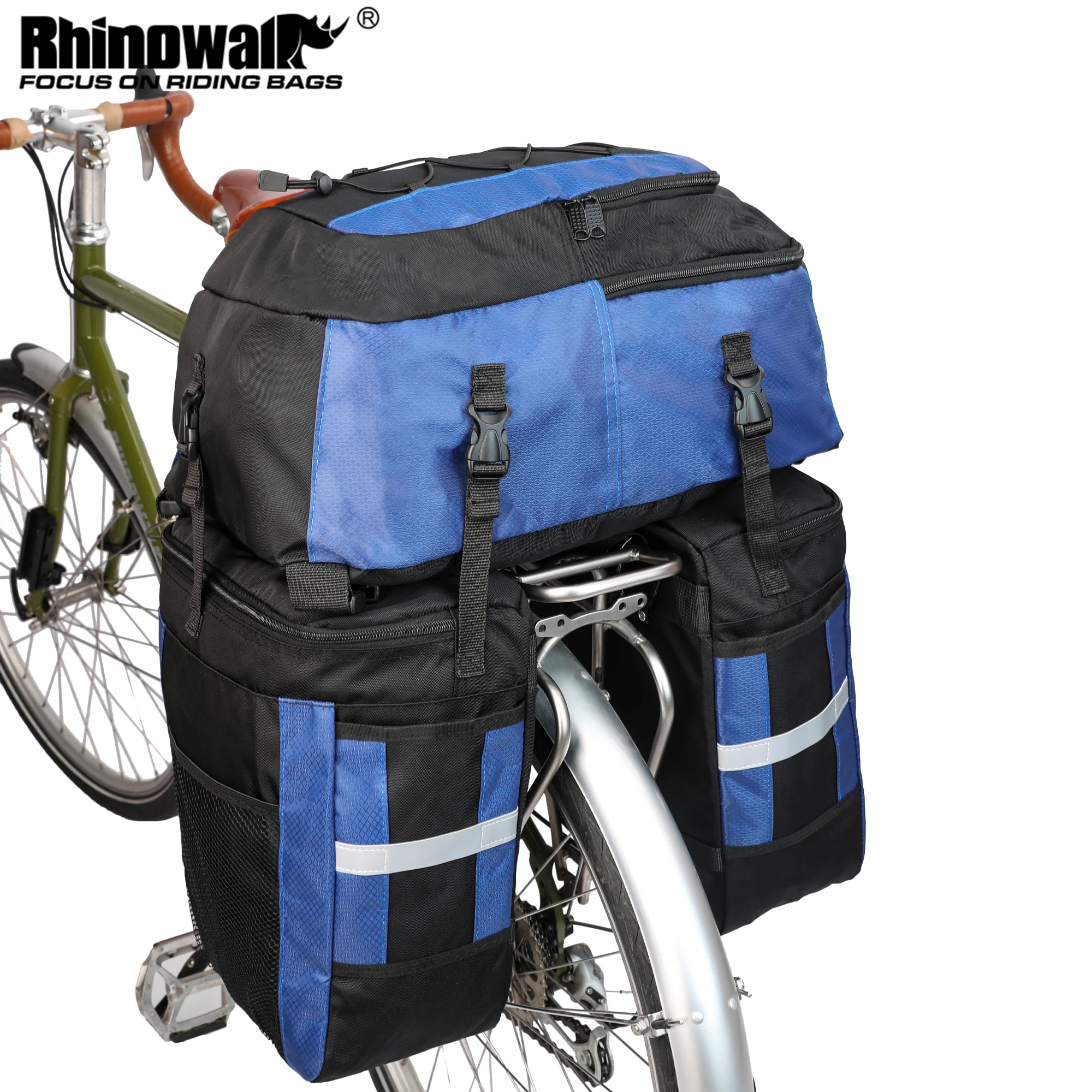 

Rhinowalk Bike Double Side Bag Waterproof 3 In 1 Large Capacity Bicycle Back Seat Bag With Rain Cover Cycling 70L Pannier Pack