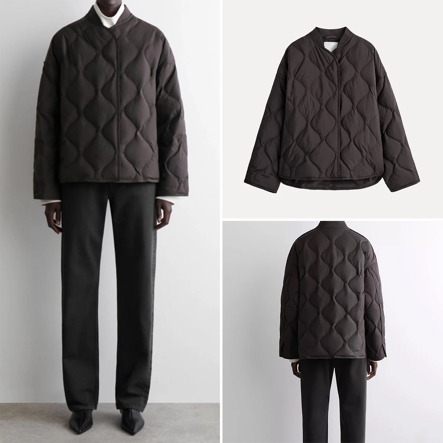 

Faionable Quilted Diamond Texture Jaet Outerwear for Women Commute Sle Long Sve Regular Length Color