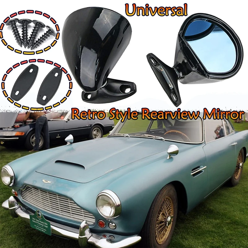 Retro Style Door Side Wing  Mirror Vantage Universal Shell Rearview Mirror Blue Lens For Classic Benz For VW Beetle Accessory