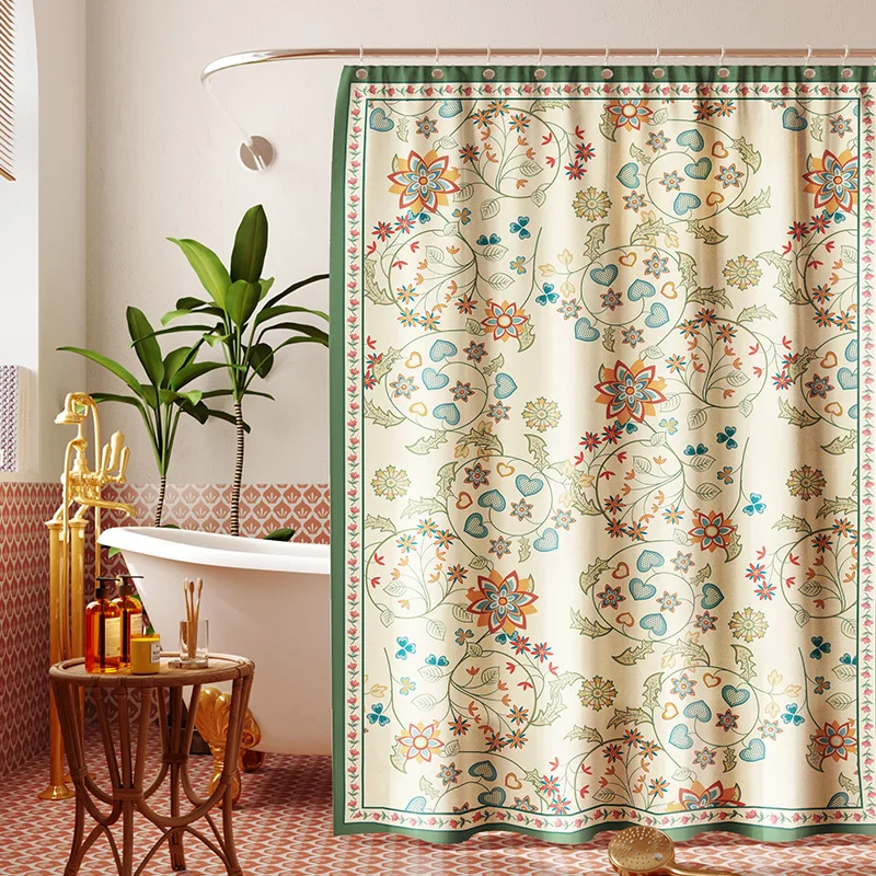 Waterproof Floral Shower Curtain with Ring Hooks Vintage Farmhouse Botanical Flower Pattern for Bathroom Decor