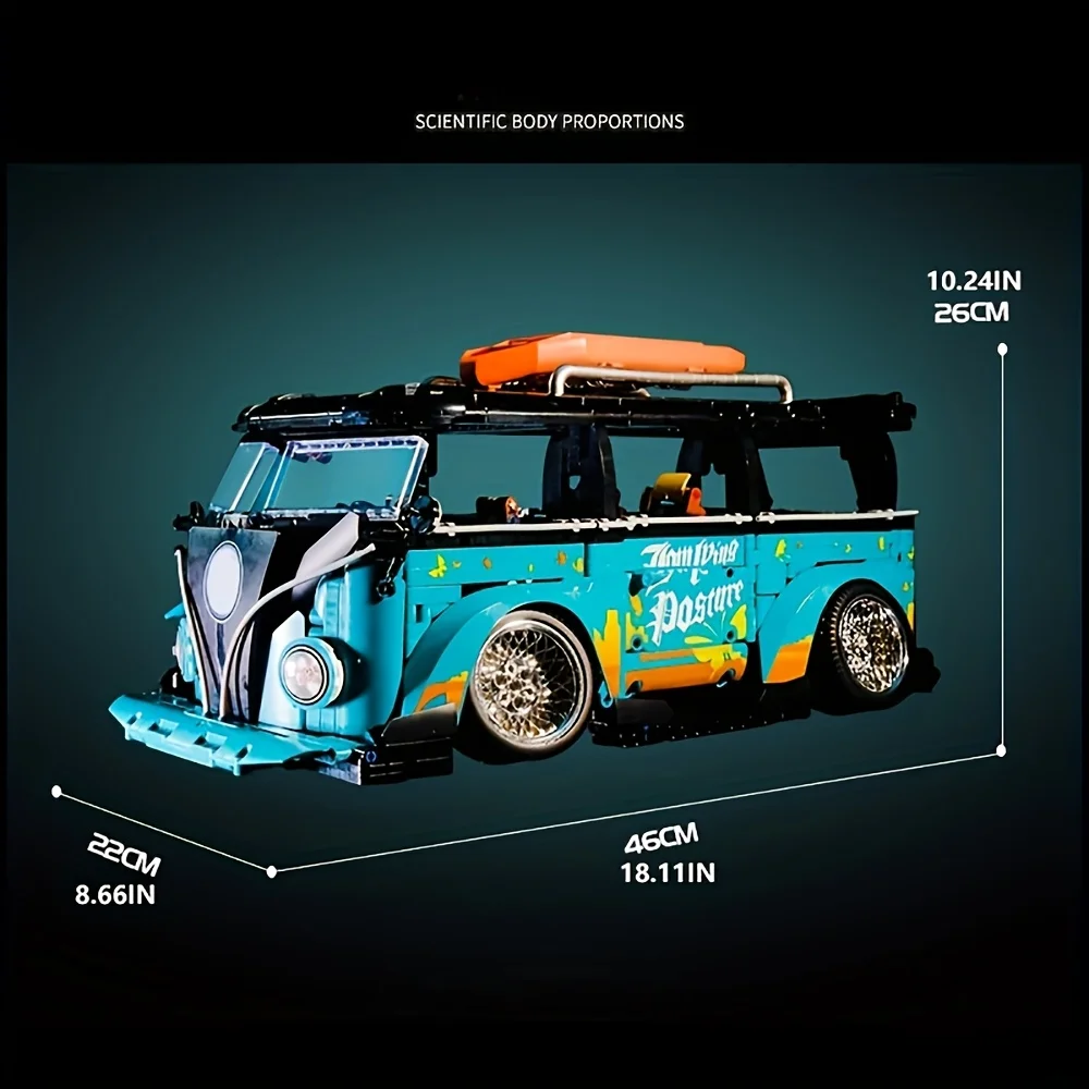 Der Bausteinkind verwandelt sich in ein niedrig geschlungenes Campingwagen, schwer zu montierendes Geschenkspielzeugmodell