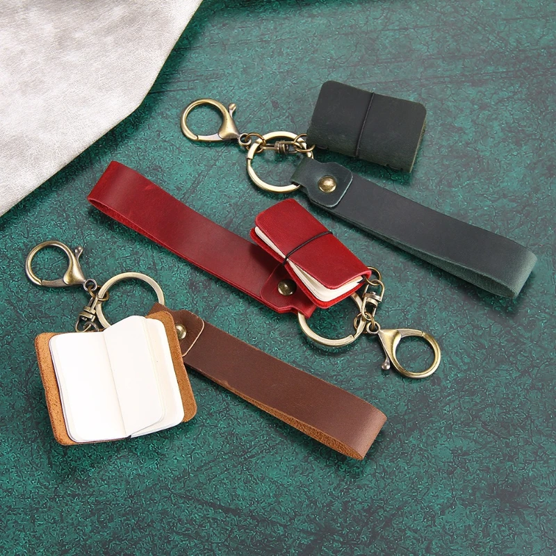 Custom Name Mini Travel Notebook Keychain Crazy Horse Leather Journal Pendant Bag Charm - view 5