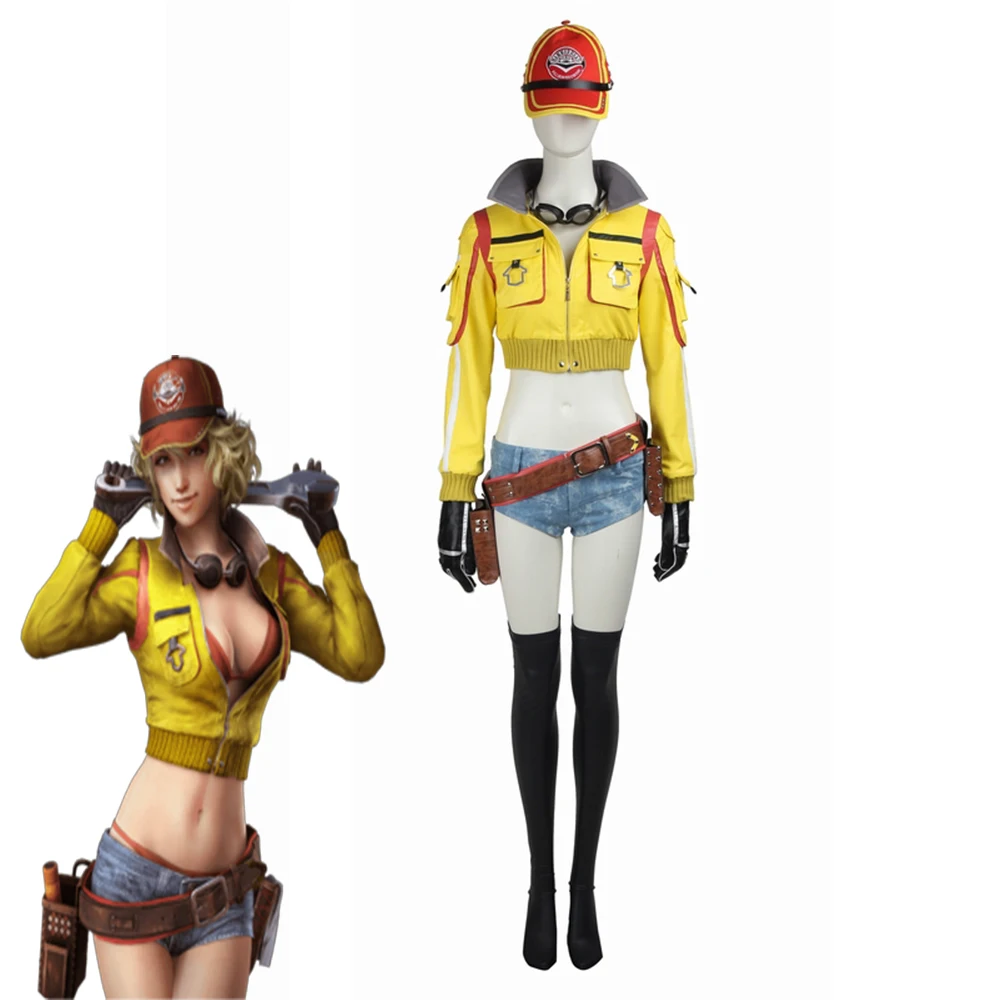 

FF15 Cindy Aurum Cosplay Costume Women's Yellow Jacket Coat Hat Shorts Motorcycle Suit Halloween Carnival Party Disguise Outfits