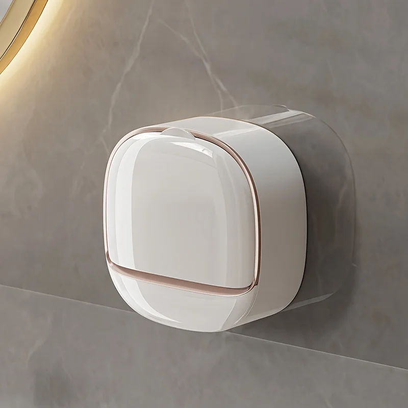 Wall mounted soap box with lid, non drilled drainage soap tray, simple soap storage rack for home bathroom, bathroom accessories