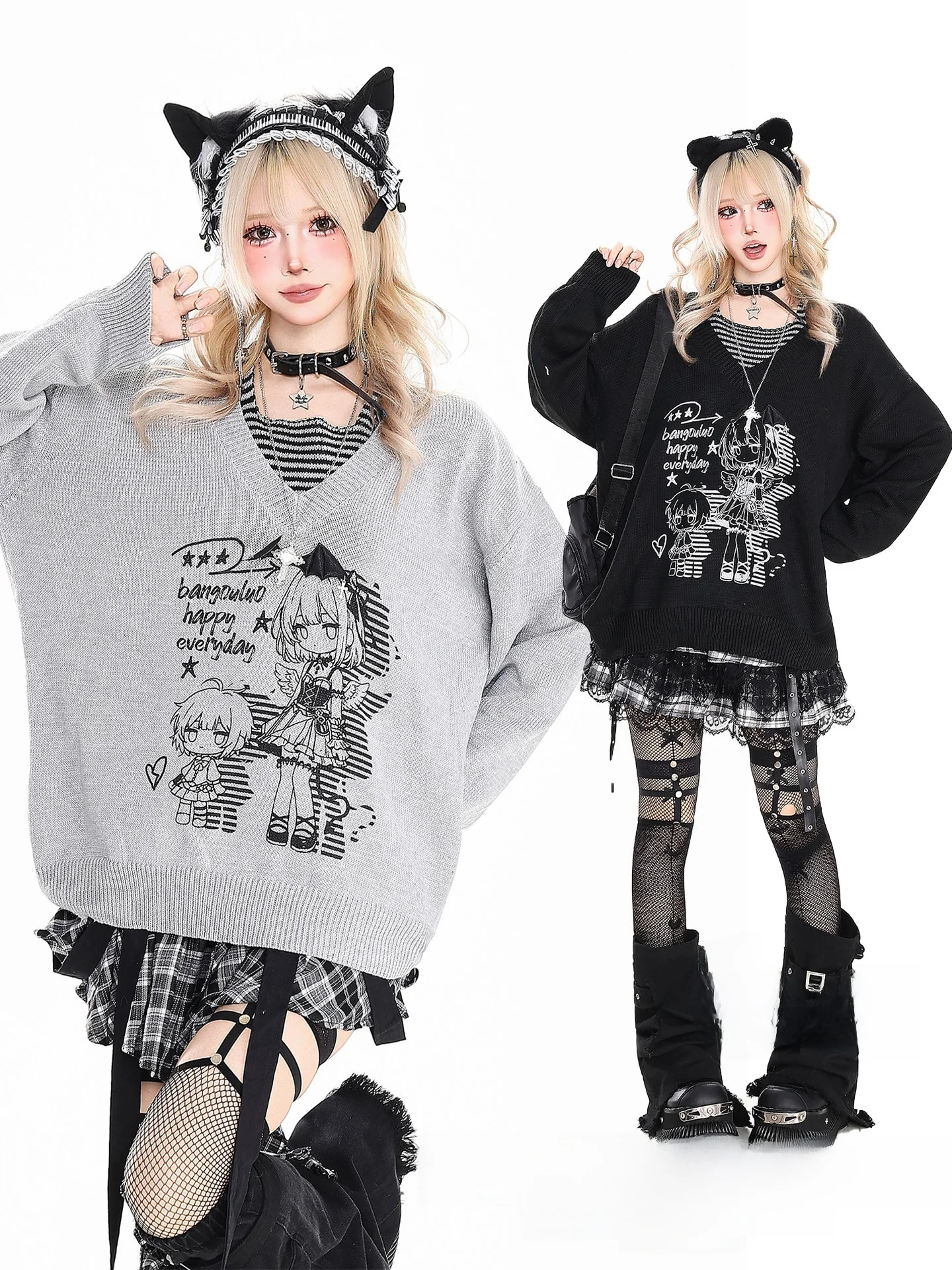 

Женский вязаный свитер Street Sle с оранжевым желейным мультяшным принтом, осенне-зимний, свободный, визуально стройнящий, вязаный топ