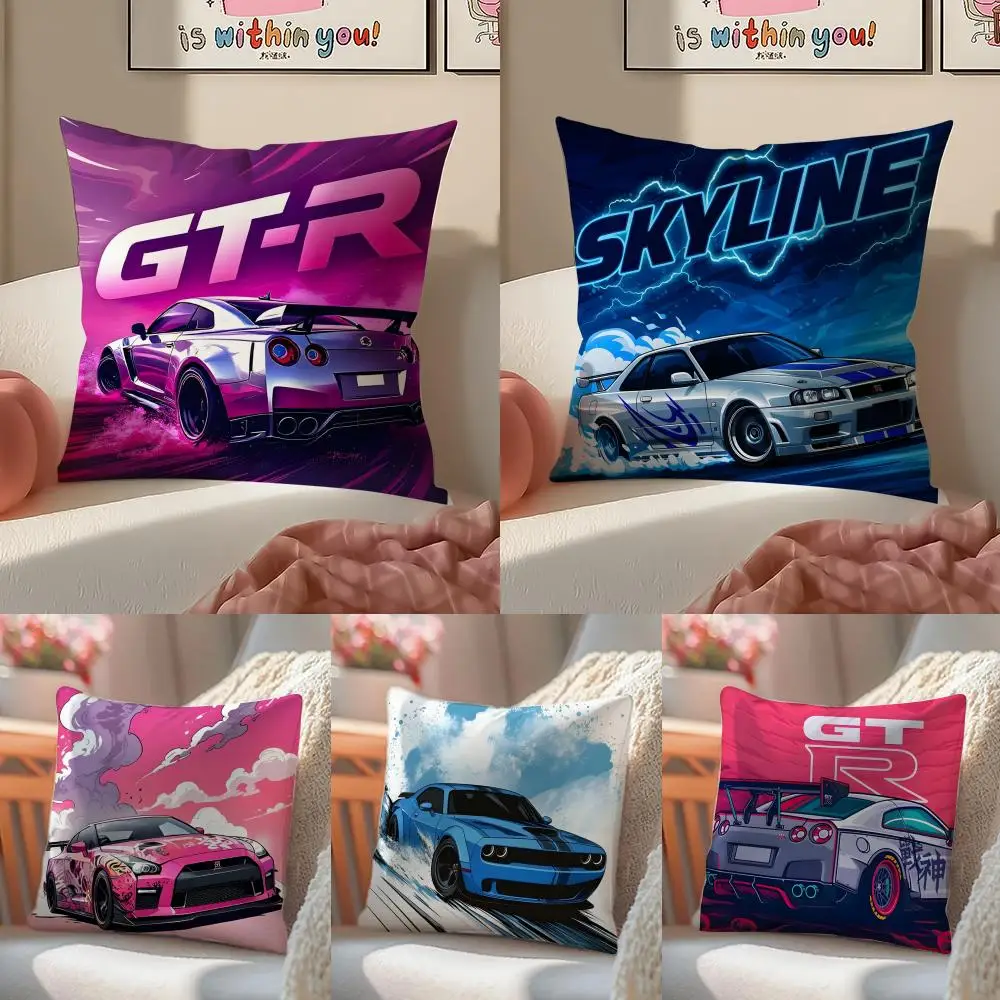 Sleek Fast Japanese Art GTR Car Cushion Cover Pillowcase Short Plush Invisible zipper Room Sofa Cushion Cover