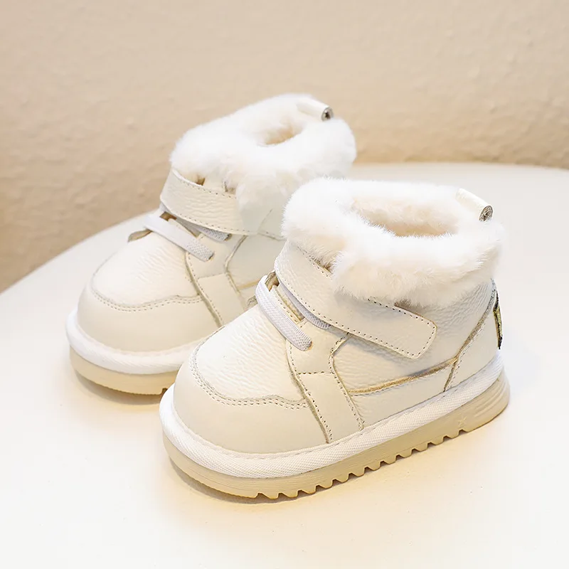 Cowhide Kid Snow Boot 2025 Autumn New with Plush Baby Walking Shoe Thickened Warm Gril Shoe Brand Baby Shoes Soft Sole Girl Boot