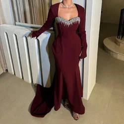 Customized Saudi Evening Dresses Long Sleeves Mermaid Elegant Woman Party Dresses Sweetheart Beads Women's Long Dress