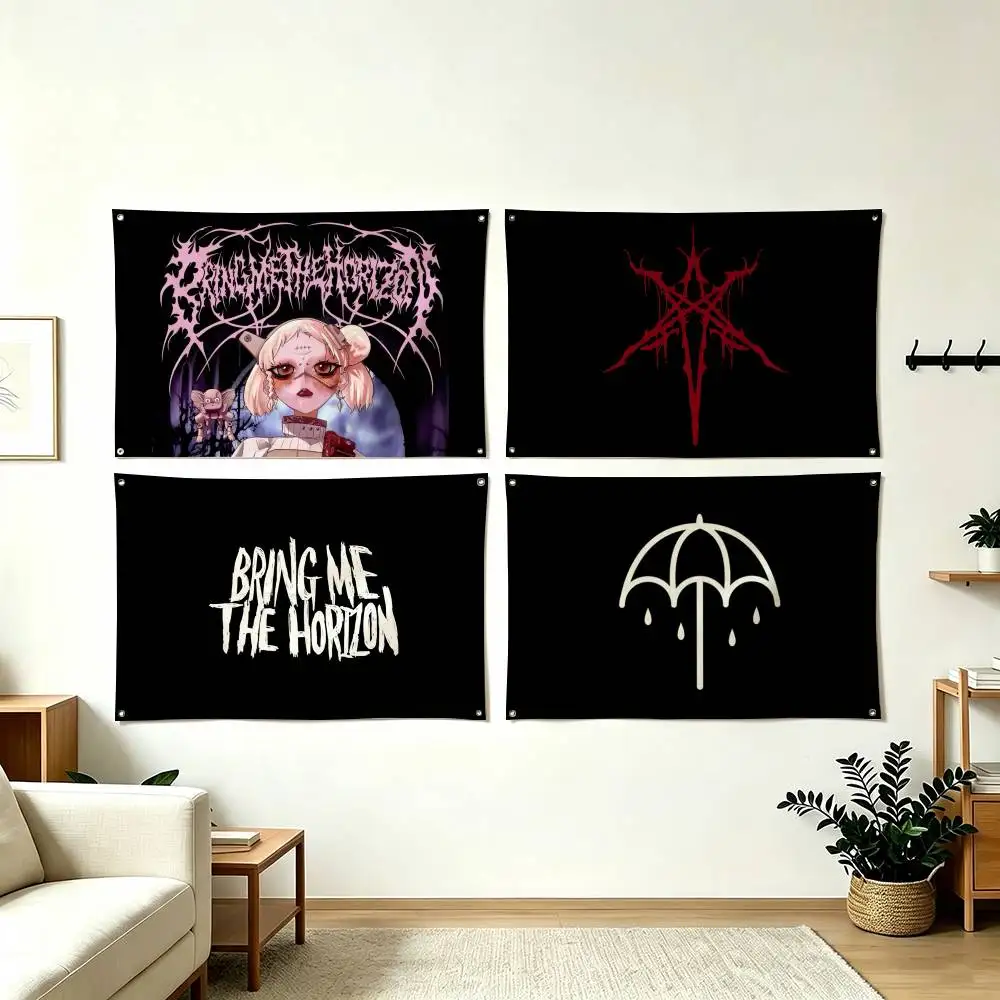 B-Bring Me The Horizon Logo  Flags for Bedrooms Home Decor Items Outdoor Decors Garage Decoration Flaga
