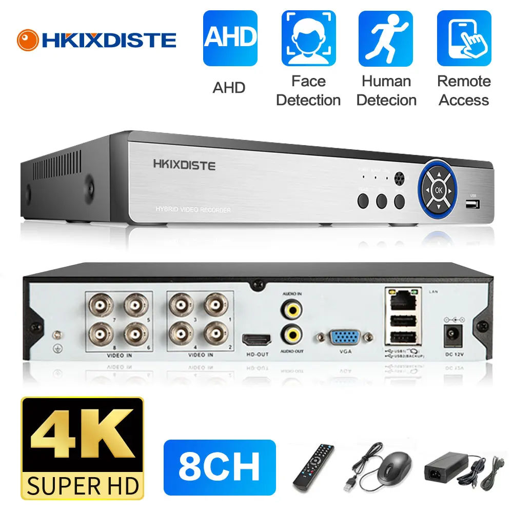 Wykrywanie twarzy H.265+ 4CH 8CH 8MP AHD DVR Hybrydowy rejestrator wideo Obsługa 4K 5MP 4MP 2MP AHD Kamera IP CCTV System bezpieczeństwa w domu