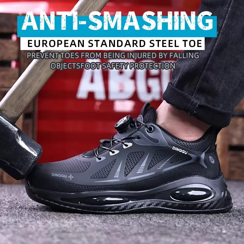 New rotating button work safety shoes men's anti-smash anti-puncture lightweight summer anti-odor safety protection shoes