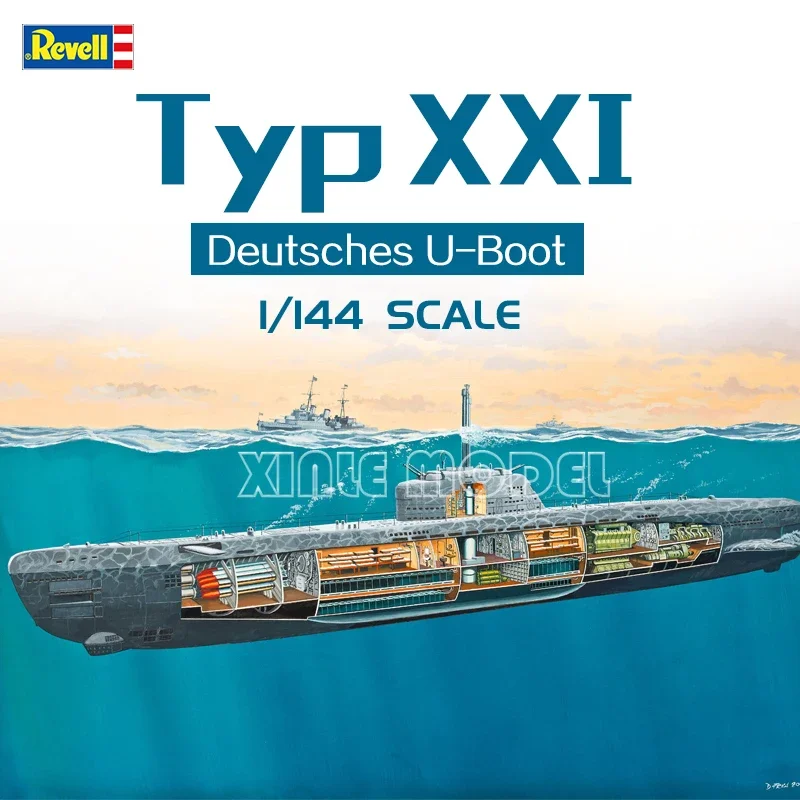 

Комплект пластиковой собранной модели корабля Revell 05078, модель подводной лодки ВМС Германии XXI года с внутренней структурой 1/144