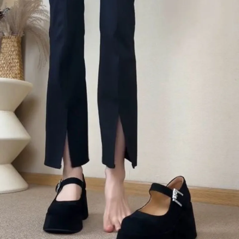 Thick Platform Mary Jane Shoes Women Wedges Bottom Sandals 2026 New Trend Dress Pumps Shallow Mouth Elegant Suede Footwear，35-40 view 5
