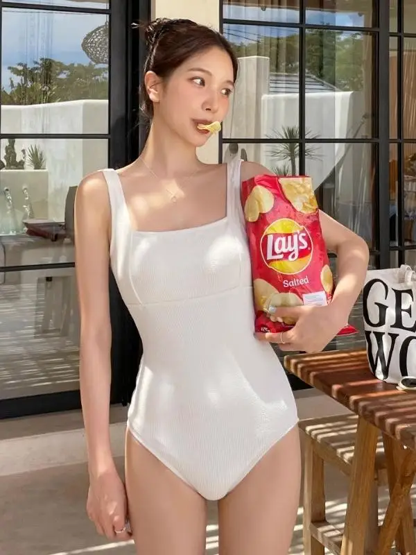 

Sexy White One-Piece Swimsuit Women's 2025 New Arrival Conceals Flattering Hide Belly High-End Feeling Thermal Spring Suitable