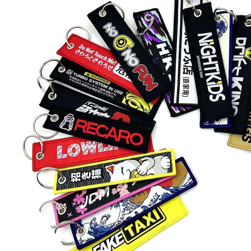 JDM car keychain embroidery key strap Japan keyring Initial D Turbo Moto nos Recaro keytag racing accessories