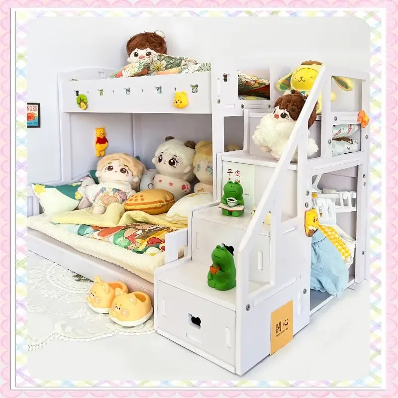 

Double layer baby bed, cotton doll furniture, doll bedding, 20cm mattress, bjd scene layout, quilt, pillow accessories