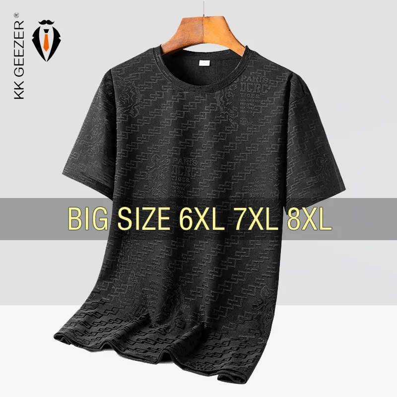 T Shirt Men Ice Quick-drying Loose Oversized 6XL 7XL 8XL Plus Size Fitness Short Sleeve Oversize Black T-shirts Summer Fashion