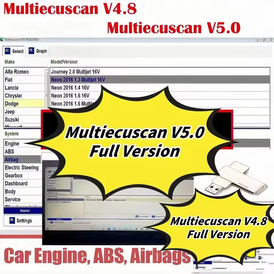 

Newest multiecuscan fiat original software 2024 Multiecuscan V5.0 For Fiat/Chrysler/Dodge/Jeep/Suzuki Scanner Software V4.8 Work