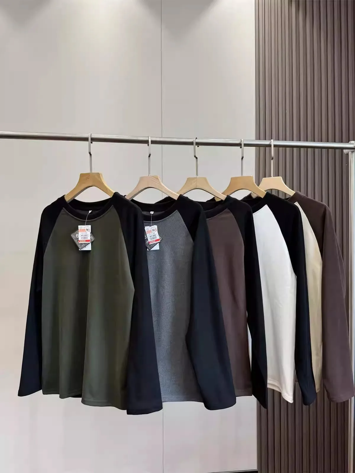 Couple's Self-Heating Fleece Shoulder Sleeve T-Shirt round Neck Long Sleeve Base Shirt Cotton Commute Style Loose Fit T-Shirt