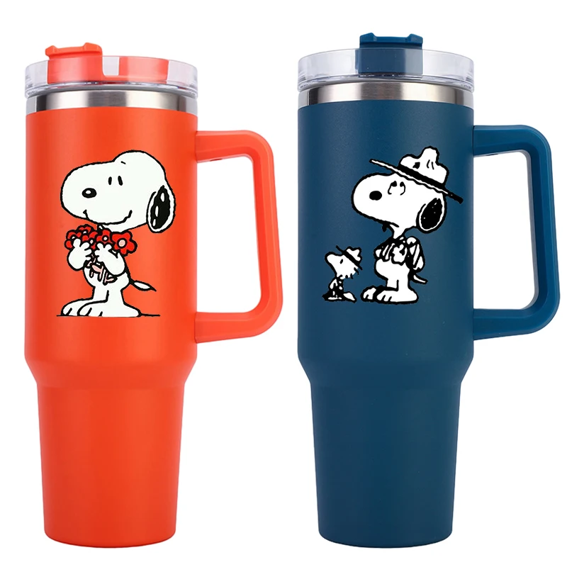 Anime Snoopy Large Capacity Insulated Handle Bottle Kawaii Girls Boys Coffee Milk Travel Sports Thermal Cup Valentine Day Gifts