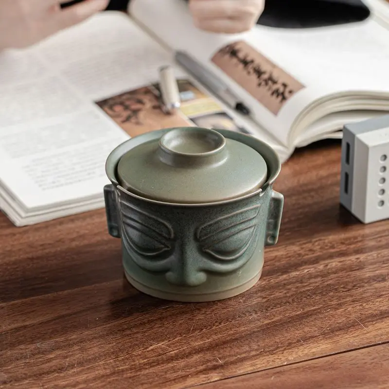 Creative Samsung Stack Ceramic Bronze Mask Ashtrays with Cover, Fly Ash Proof, Home, Living Room, Retro, Fashion Decoration