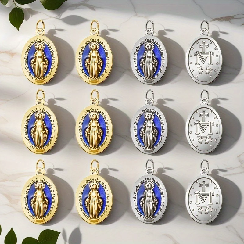 10 colgantes de medalla milagrosa, llavero, collar o colgante católico cristiano rosa, colgante de Madonna con lazo