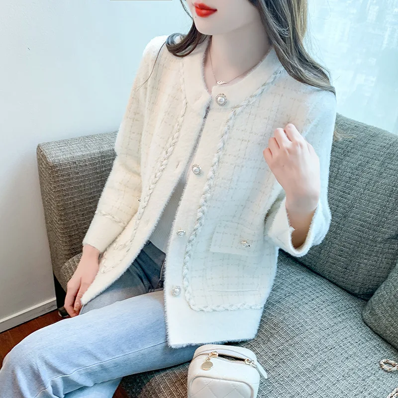 Herbst Stil kleine duftende Jacke neue Imitation Nerz Pelz Pullover Strickjacke für Frauen Frühherbst dünne Top-Trend