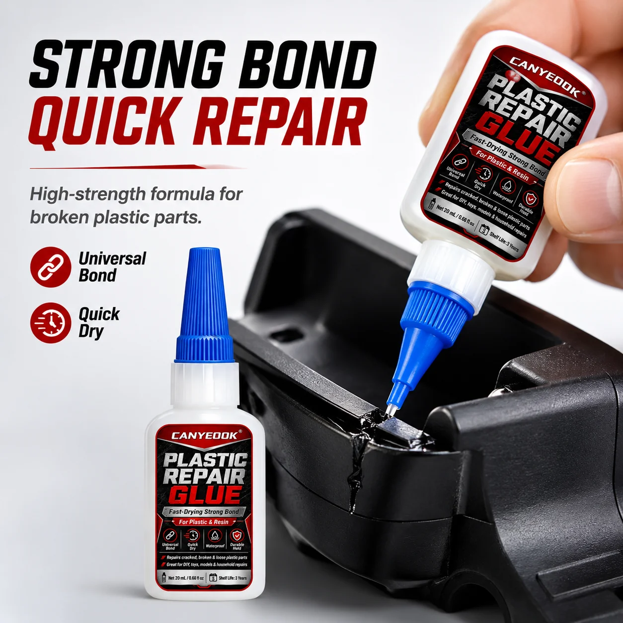Automotive Plastic Adhesive: Quick-Drying Universal Glue for Permanent, Shock-Resistant Repairs on All Car Plastic Parts and Sur