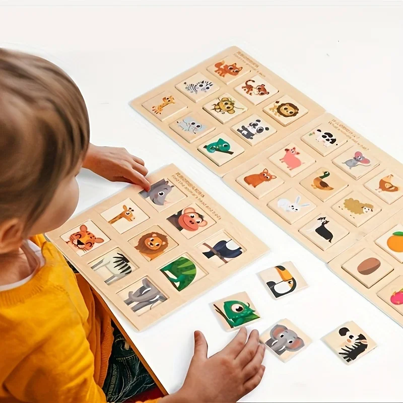 Montessori Wooden Logical Thinking Matching Cognitive Board Teaching Aid Fruit Animal Pairing Board Educational toys