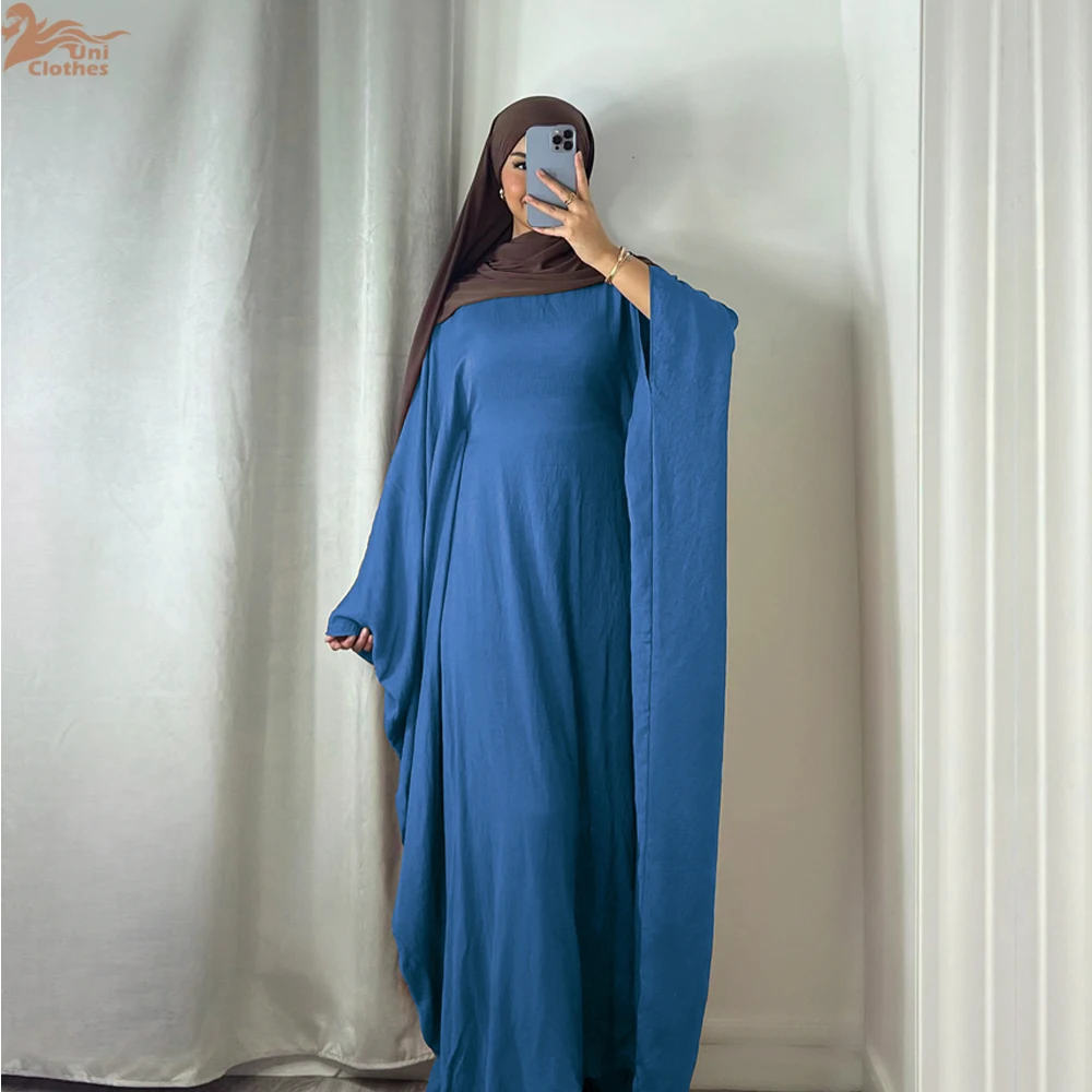 

2026 New Plain Abaya Dubai for Muslim Women Party Waist Wrapped Bat Sleeves Dress Eid Ramadan Prayer Dresses Islam Clothing