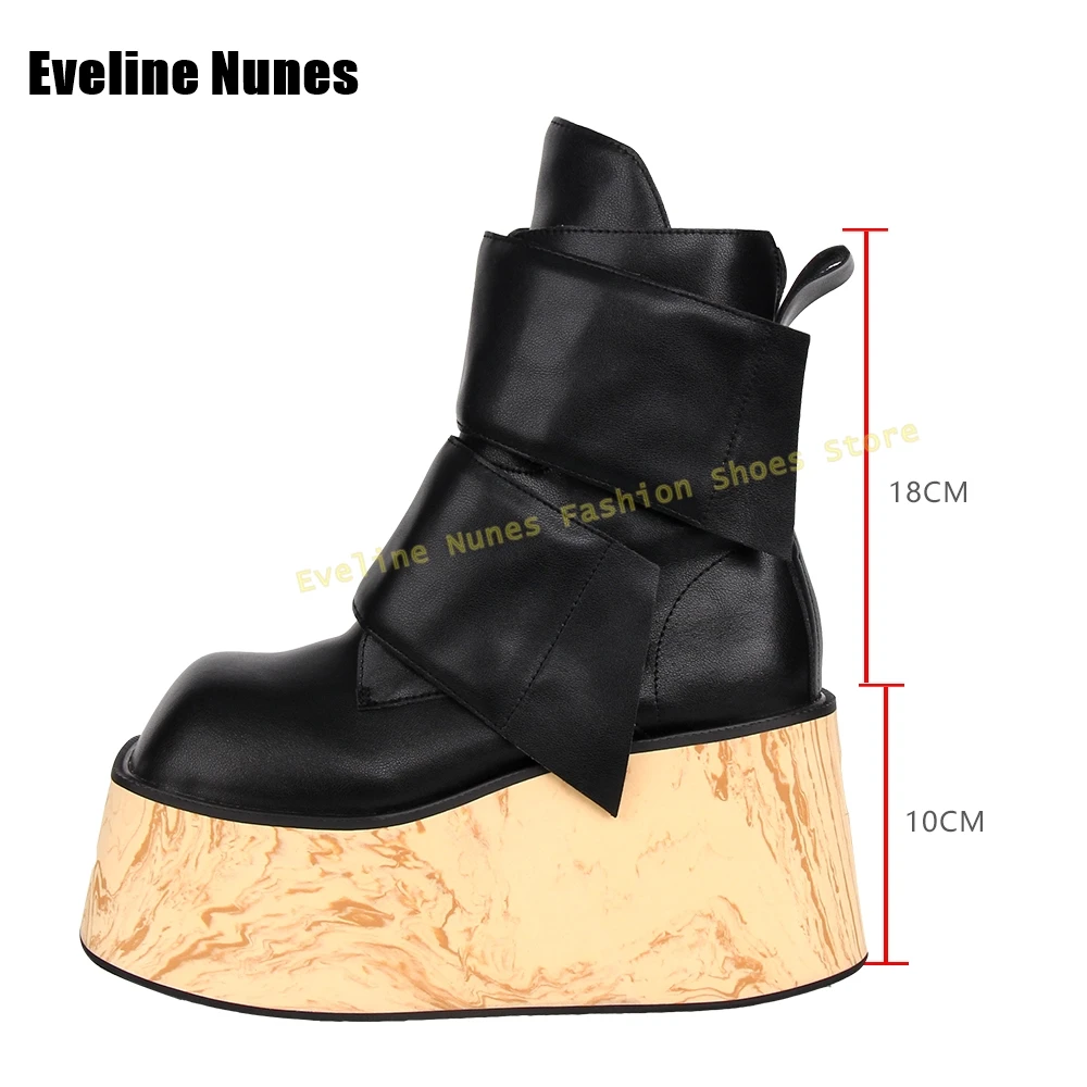 

Hook and Loop Platform Y2K Boots Round Toe Thick Sole Height Increase Couple Mid-Calf Boots Subculture Style 2025 New Arrivals