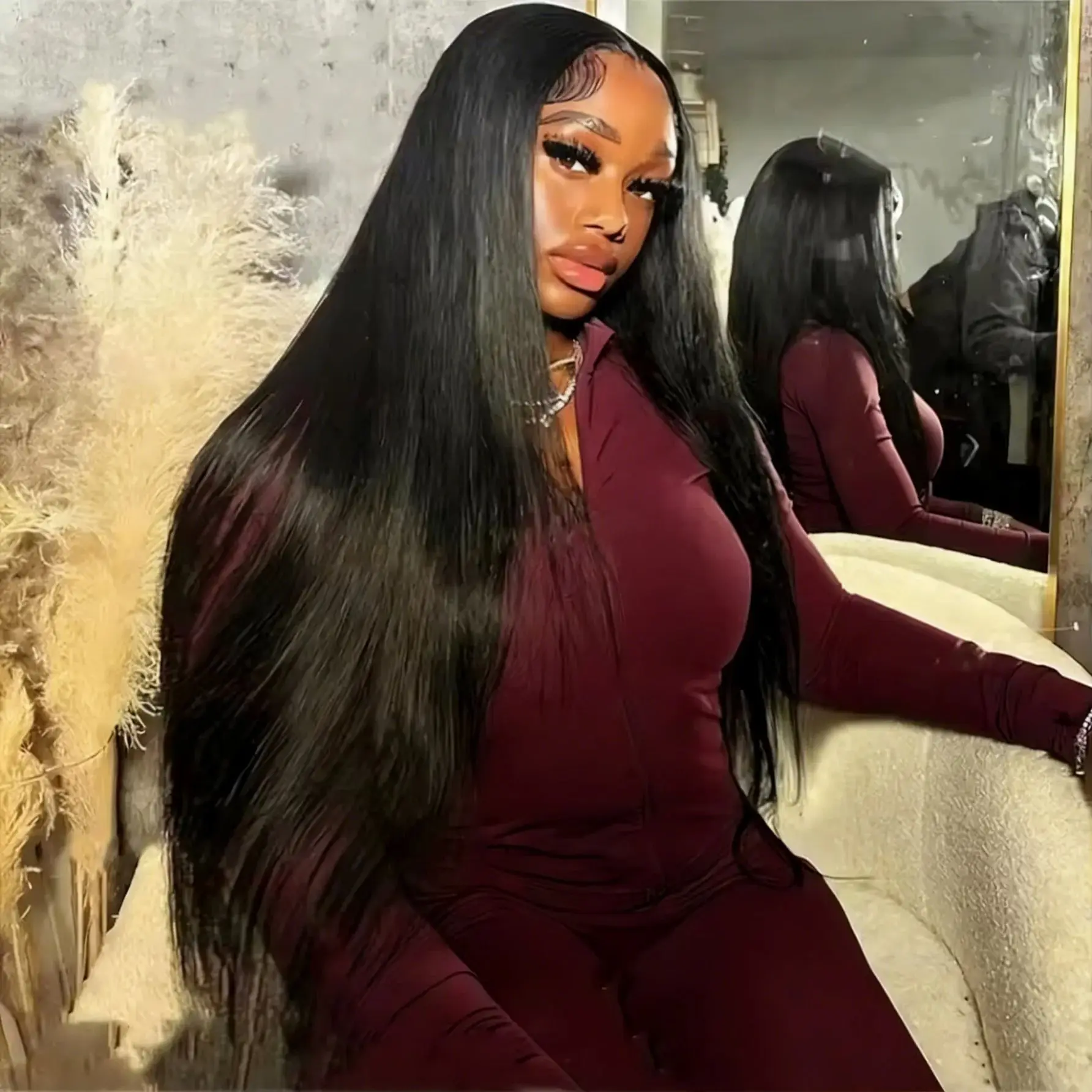 

250% 40 Inch Bone Straight 13X4 Transparent Lace Frontal Human Wigs Pre Plucked With Natural Hairline Remy Human Hair Wigs