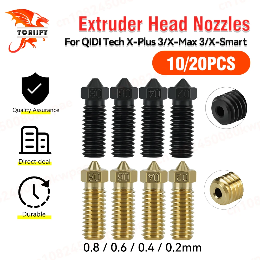 

10/20pcs Hotend Nozzle For QIDI Tech X-Plus 3/X-Max 3/X-Smart Brass Hardened Steel Plated Copper Nozzles 3D Printer Parts