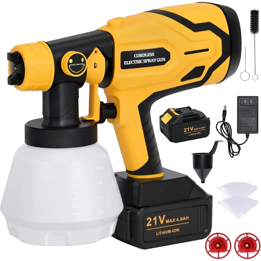 

Распылитель краски с аккумулятором и зарядкой 2 аккумулятора, 4,0 мАч, 21 В, аккумуляторный распылитель краски с большим контейнером 1000 мл, 1,0 мм, 2,5 мм Noz