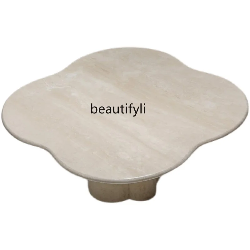 

Nordic creative marble coffee table living room villa hotel small apartment travertine tea table model room designer tea table