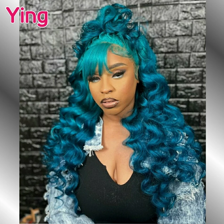 

200 Density Turquoise Blue Colored Curly Wigs 13x4 13x6 Lace Front Human Hair Wig 30 36 Inch Loose Deep Frontal Wigs For Woman