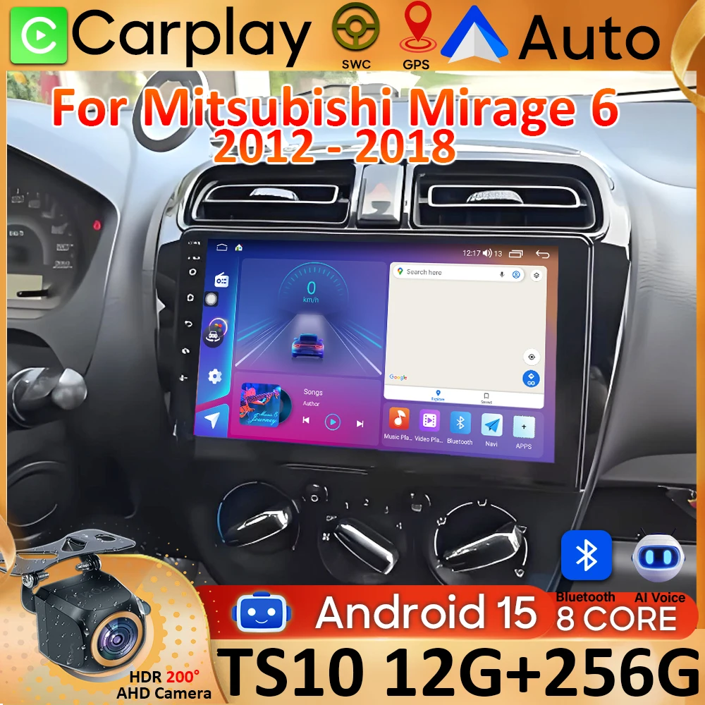 Radio del coche Carplay para Mitsubishi Mirage 6 2012 - 2018 Navegación GPS Android Auto Stereo 5G Wifi Video Reproductor multimedia No 2din